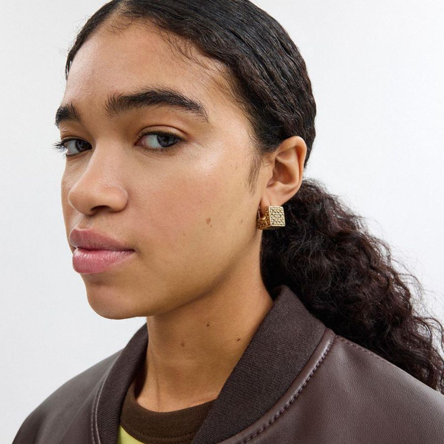 Joyería COACH Quilted Cube Earrings Mujer Doradas | QFL-930258