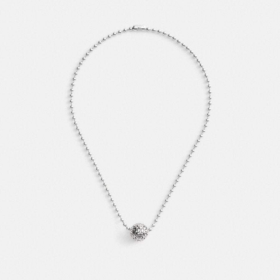 Joyería COACH Quilted Orb Ball Chain Pendant Necklace Mujer Plateadas | UXY-610893