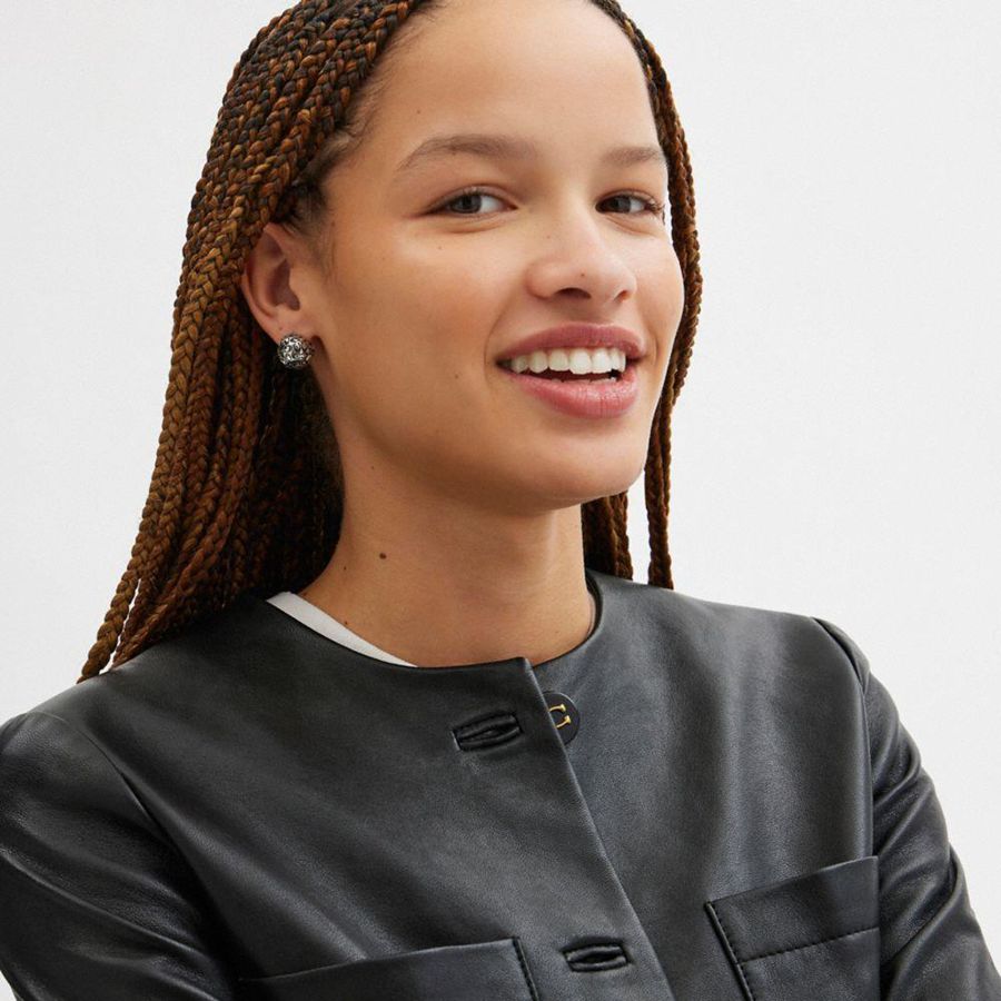 Joyería COACH Quilted Orb Earrings Mujer Plateadas | HYG-504618