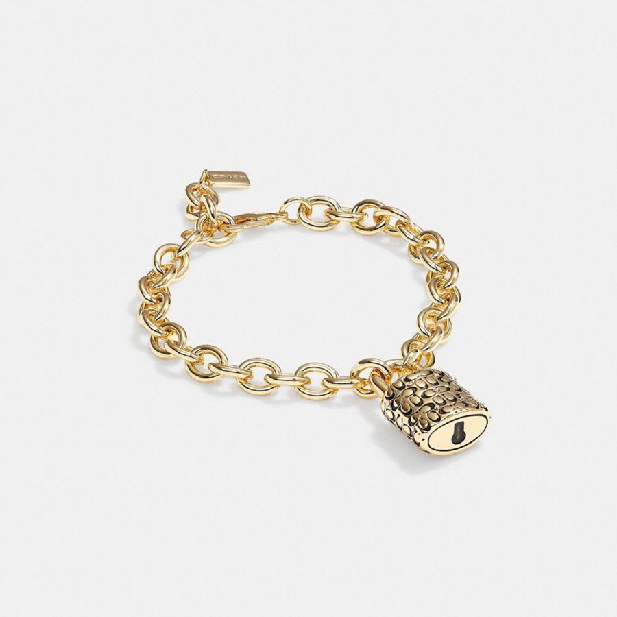 Joyería COACH Quilted Padlock Chain Bracelet Mujer Doradas | HBW-451368
