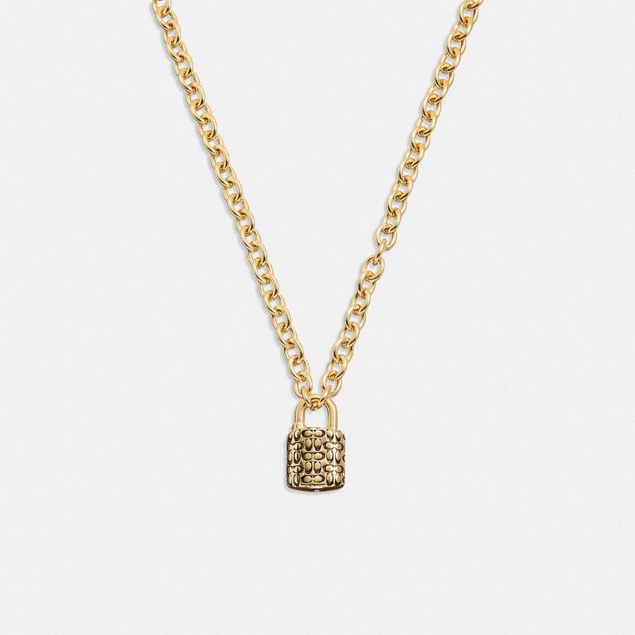 Joyería COACH Quilted Padlock Chain Necklace Mujer Doradas | PXZ-253617