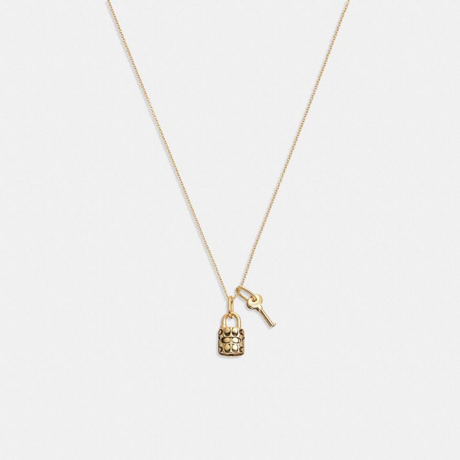 Joyería COACH Quilted Padlock Key Pendant Necklace Mujer Doradas | ACE-924350