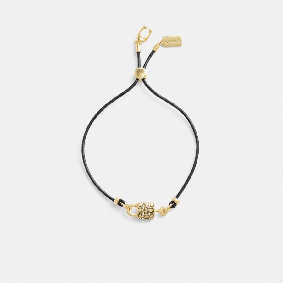 Joyería COACH Quilted Padlock Leather Slider Bracelet Mujer Negras | PSE-182763