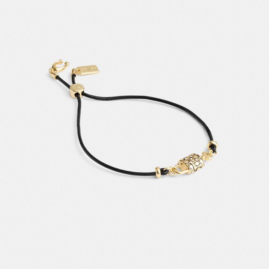 Joyería COACH Quilted Padlock Leather Slider Bracelet Mujer Negras | PSE-182763