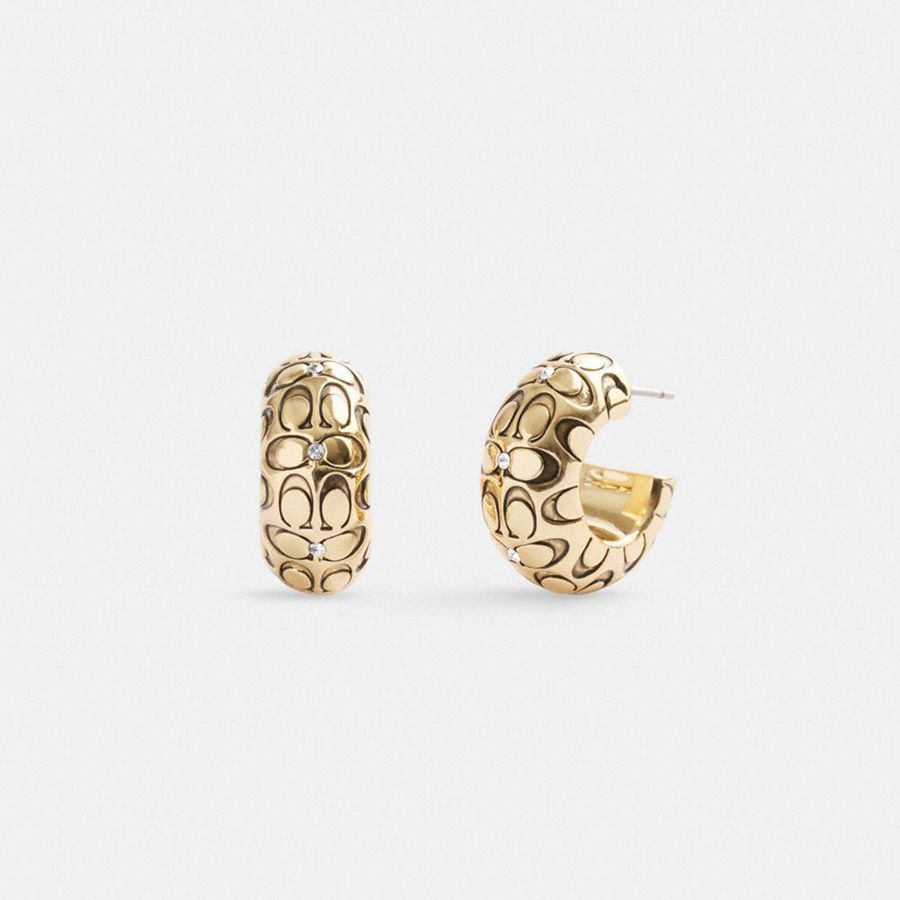 Joyería COACH Quilted Signature Chunky Hoop Earrings Mujer Doradas | FKX-986402