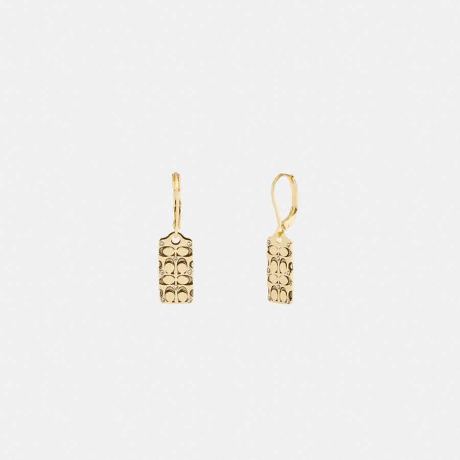 Joyería COACH Quilted Signature Drop Earrings Mujer Doradas | UWK-369058