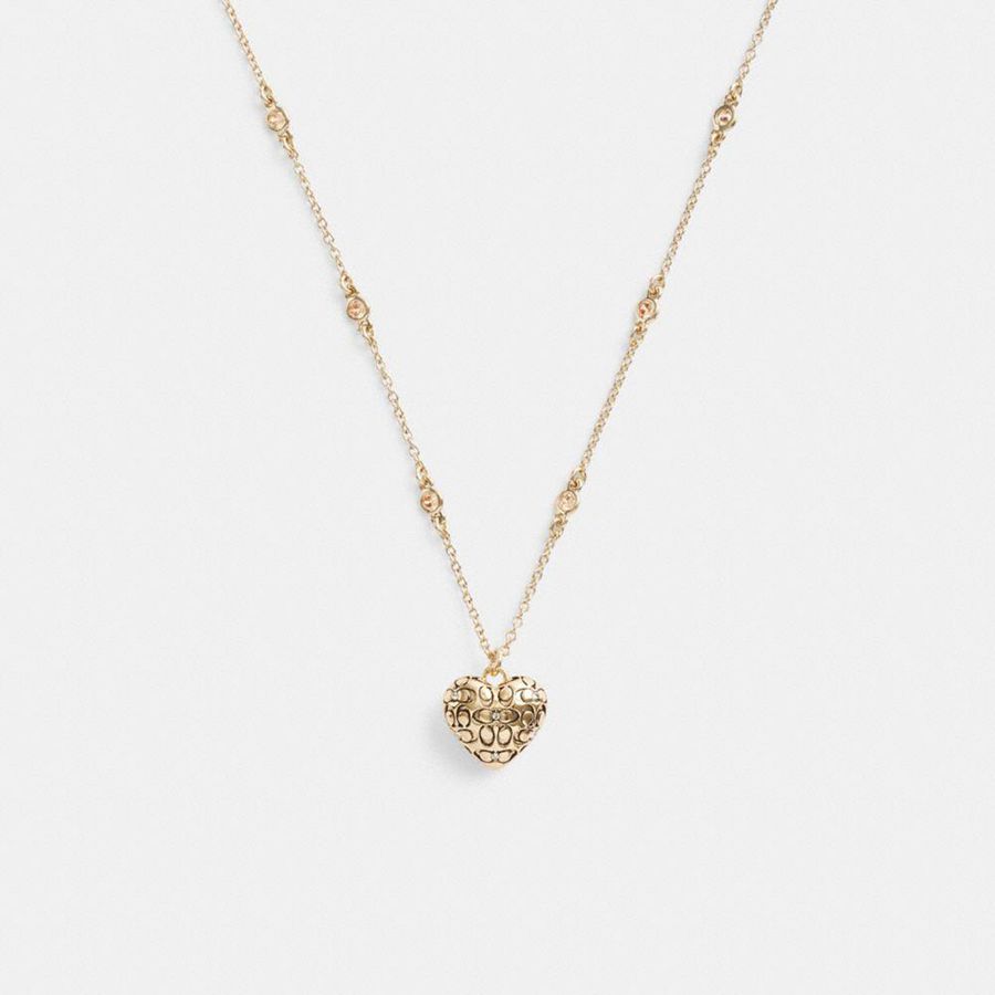 Joyería COACH Quilted Signature Heart Pendant Necklace Mujer Doradas | GFZ-425078