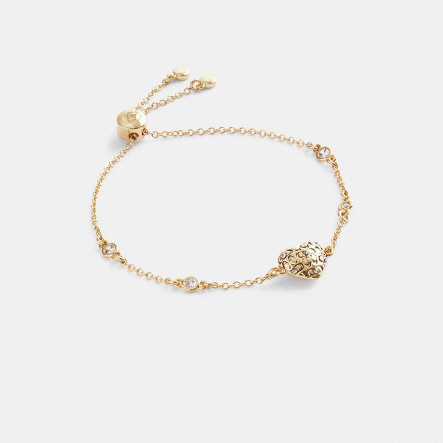 Joyería COACH Quilted Signature Heart Slider Bracelet Mujer Doradas | GTC-534078