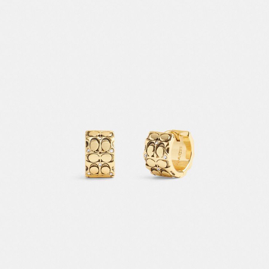 Joyería COACH Quilted Signature Huggie Earrings Mujer Doradas | HYC-086419