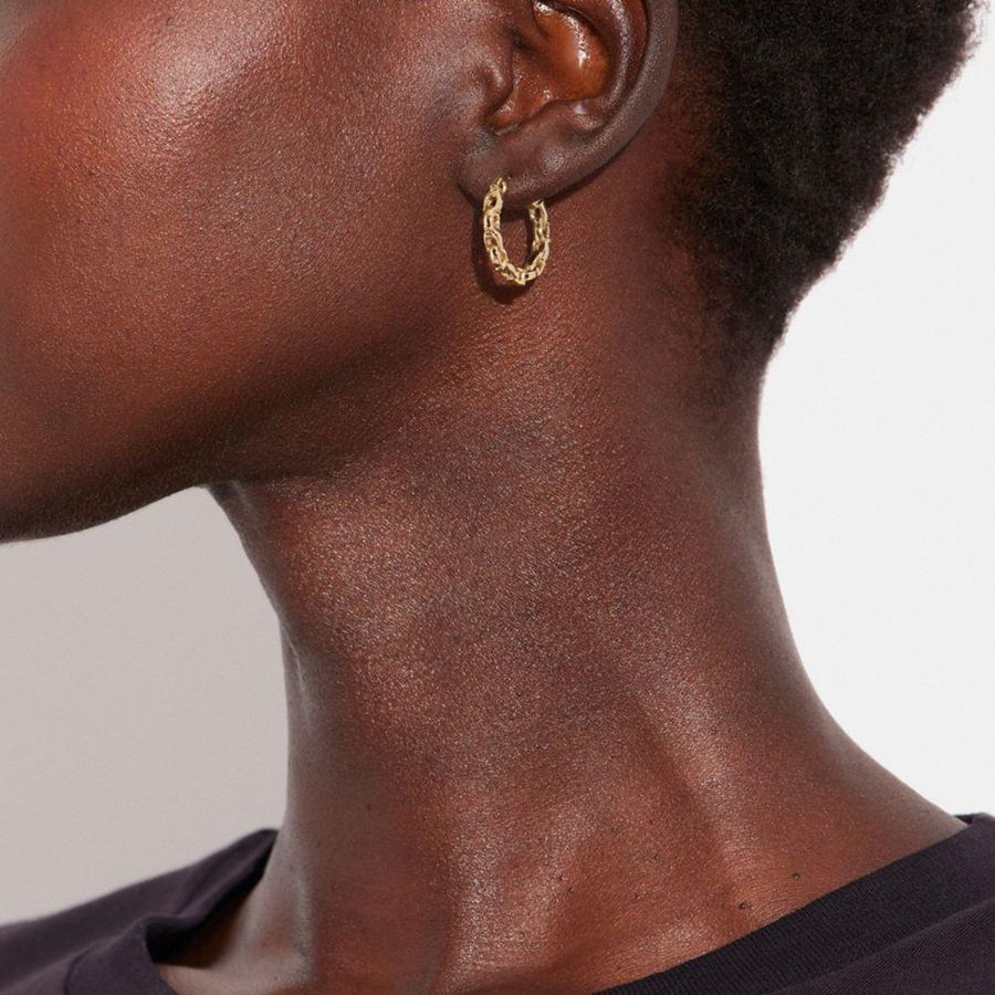 Joyería COACH Signature Chain Small Hoop Earrings Mujer Doradas | TQU-931625