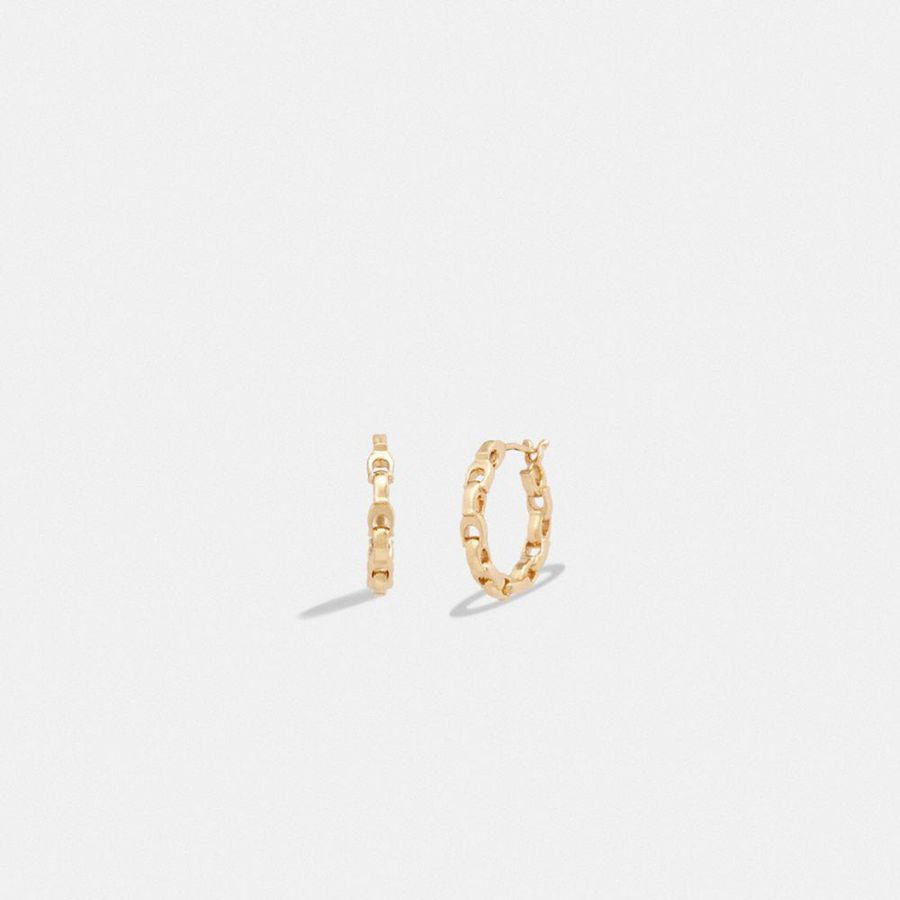 Joyería COACH Signature Chain Small Hoop Earrings Mujer Doradas | TQU-931625