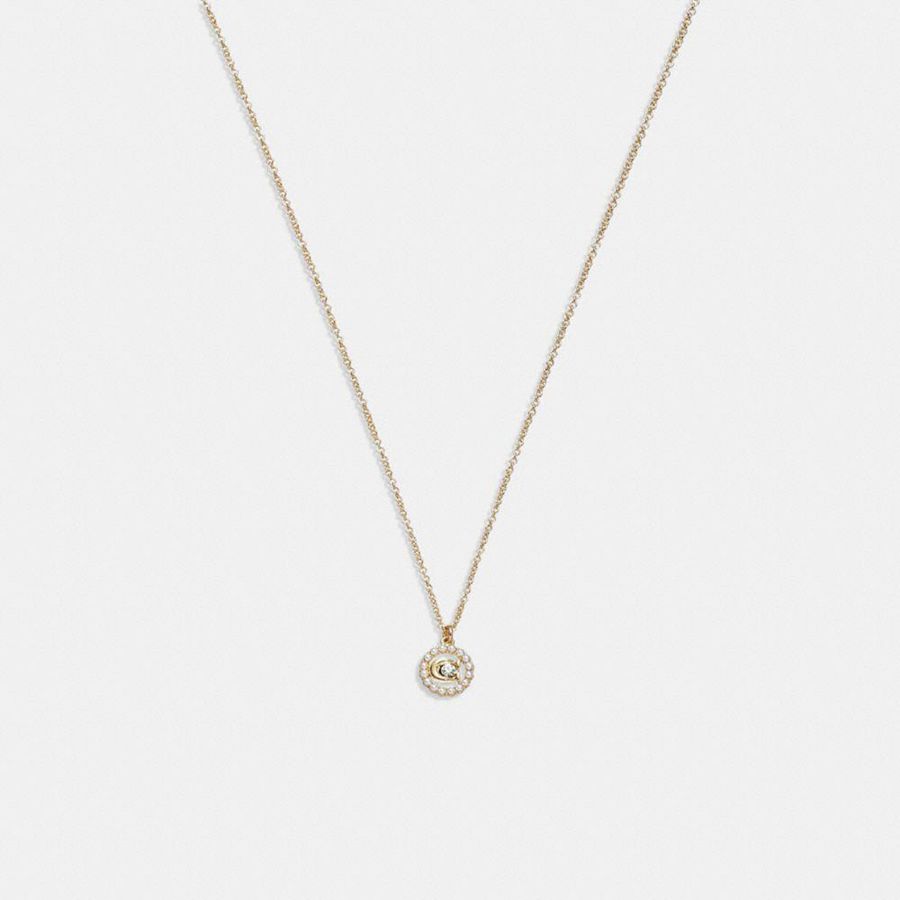 Joyería COACH Signature Crystal Pearl Pendant Necklace Mujer Doradas | JWO-024195