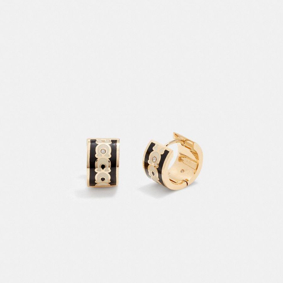 Joyería COACH Signature Enamel Hoop Earrings Mujer Doradas | SRD-702638