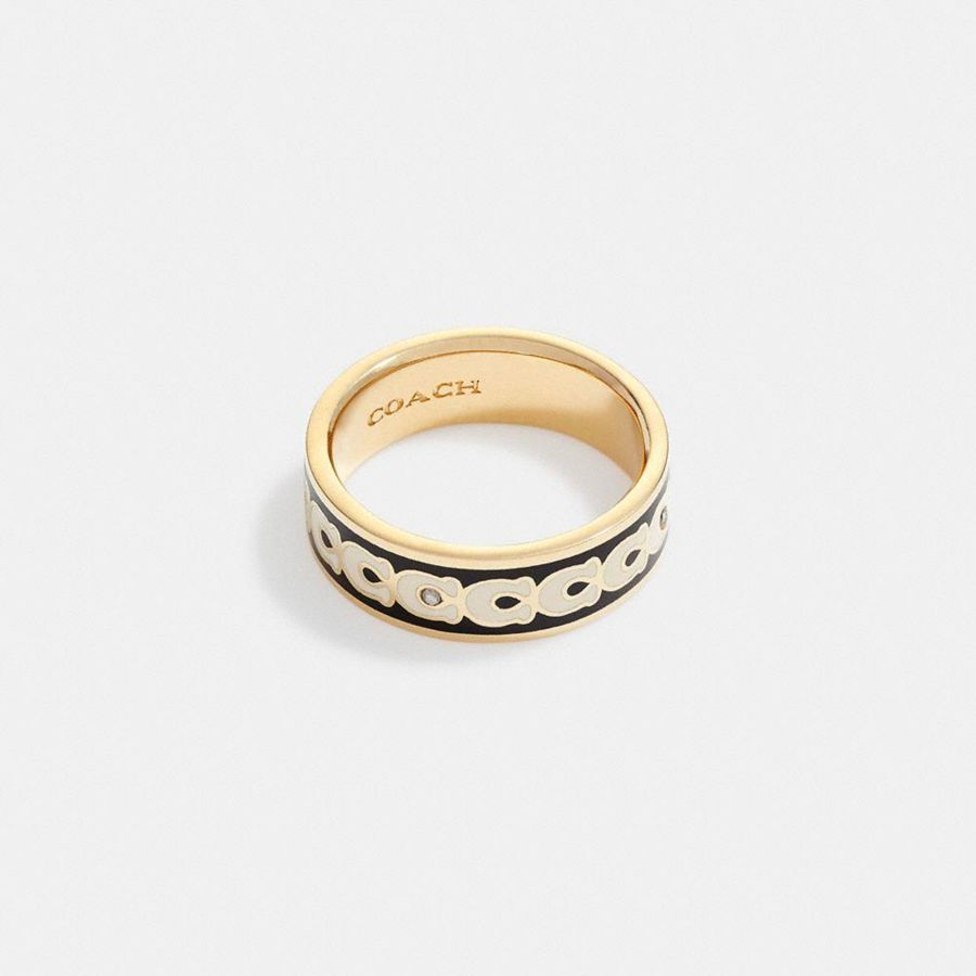 Joyería COACH Signature Enamel Ring Mujer Doradas | MIV-216974
