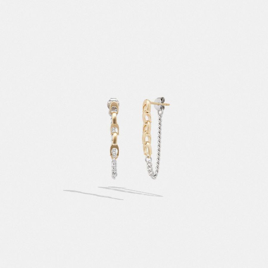 Joyería COACH Signature Mixed Chain Drop Earrings Mujer Plateadas | SFH-264985