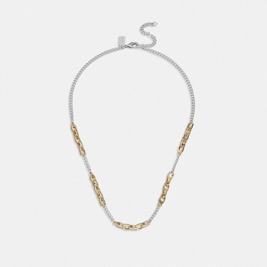 Joyería COACH Signature Mixed Chain Necklace Mujer Plateadas | FZJ-659831
