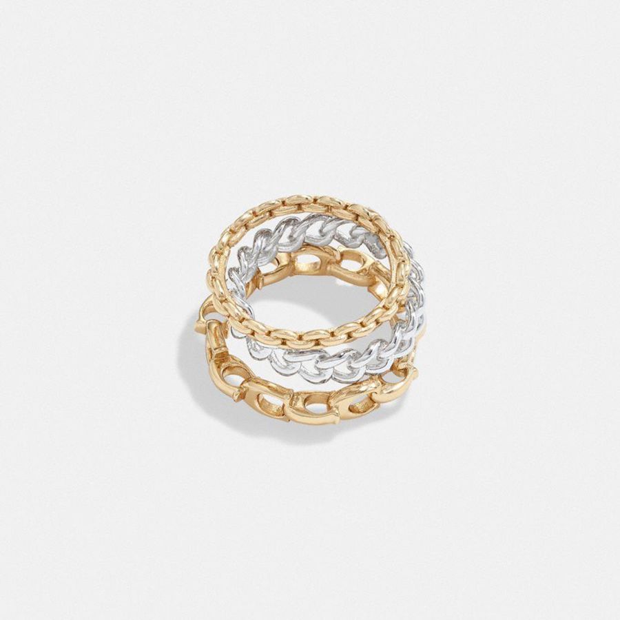 Joyería COACH Signature Mixed Chain Ring Set Mujer Doradas | TKN-082931