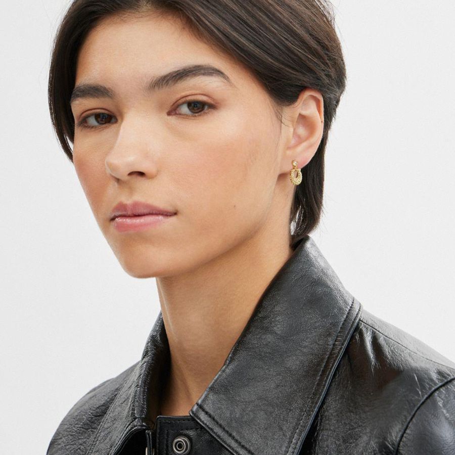 Joyería COACH Signature Pavé Earrings Mujer Doradas | ZKA-976310