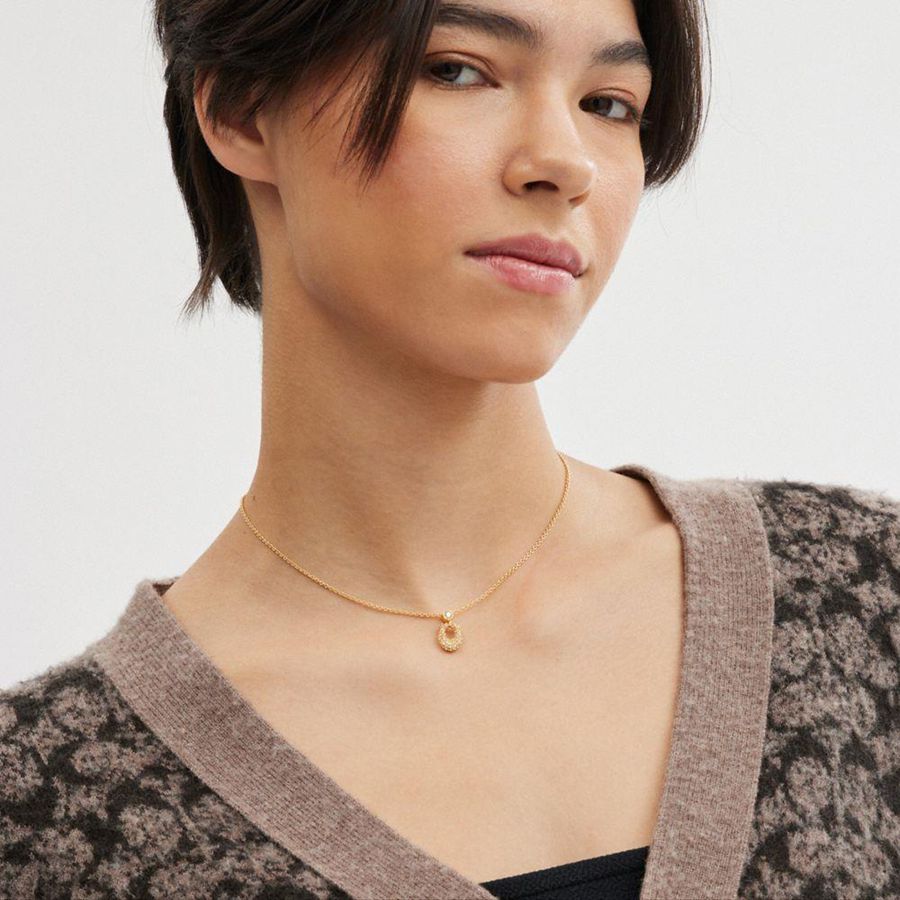 Joyería COACH Signature Pavé Necklace Mujer Doradas | XMR-935841