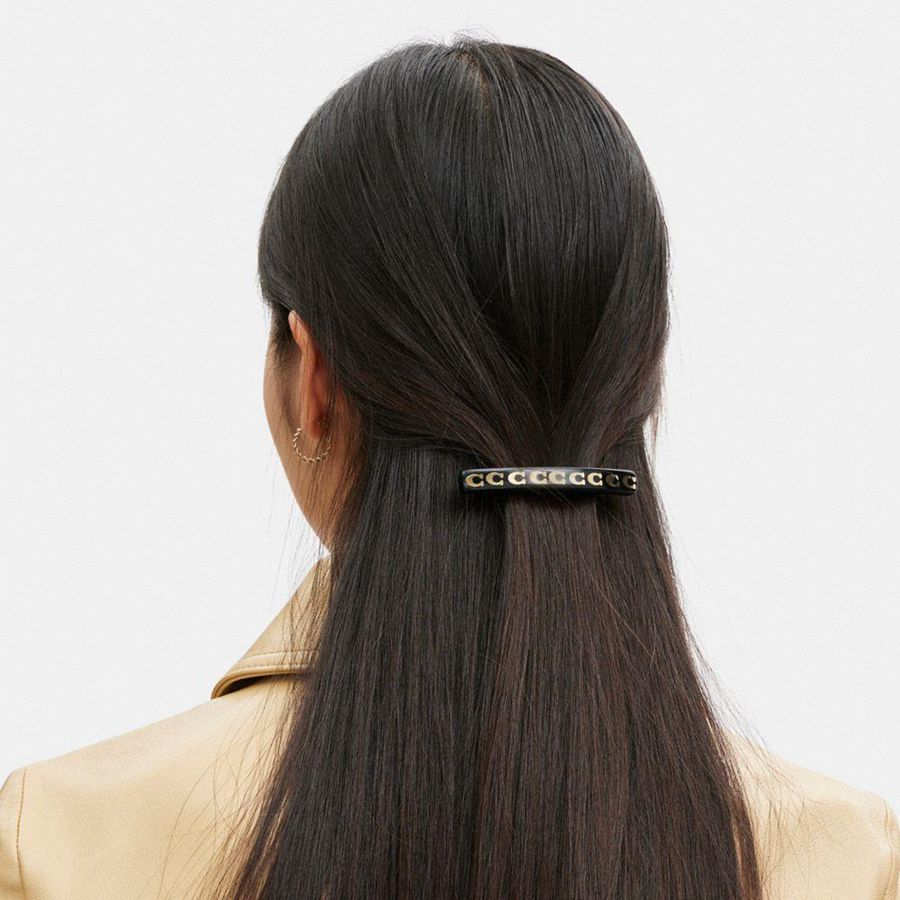 Joyería COACH Signature Resin Thin Hair Barrette Mujer Negras | CFE-315042