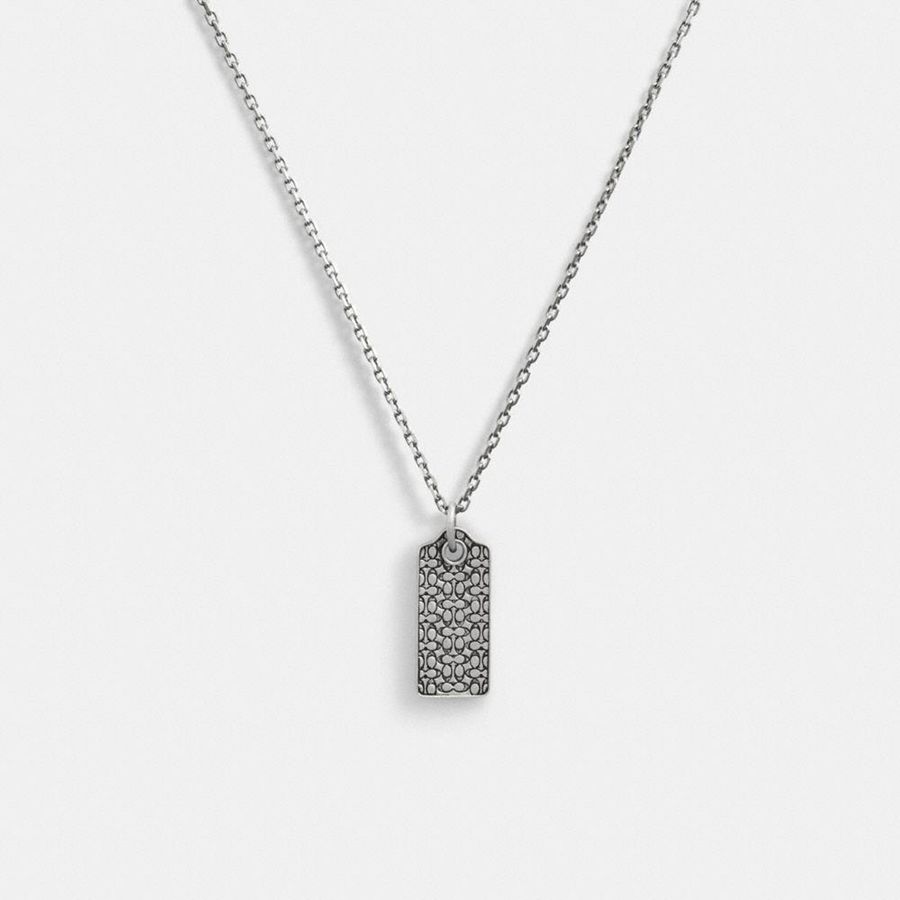 Joyería COACH Sterling Quilted Hangtag Long Pendant Necklace Hombre Plateadas | RMY-048265