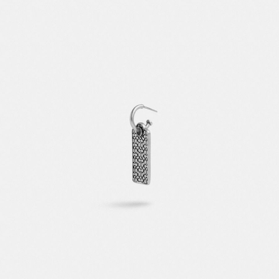 Joyería COACH Sterling Signature Hangtag Single Huggie Earring Hombre Plateadas | WVU-146079