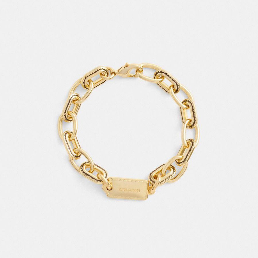 Joyería COACH Stitched Chain Link Bracelet Mujer Doradas | VBQ-086124