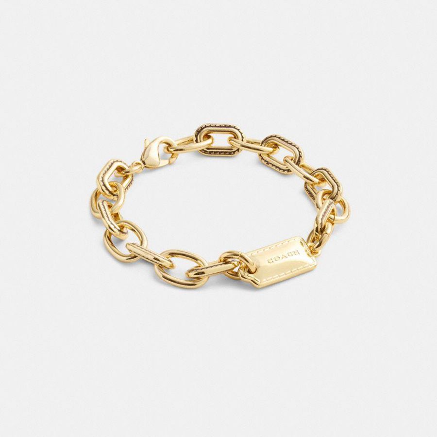 Joyería COACH Stitched Chain Link Bracelet Mujer Doradas | VBQ-086124