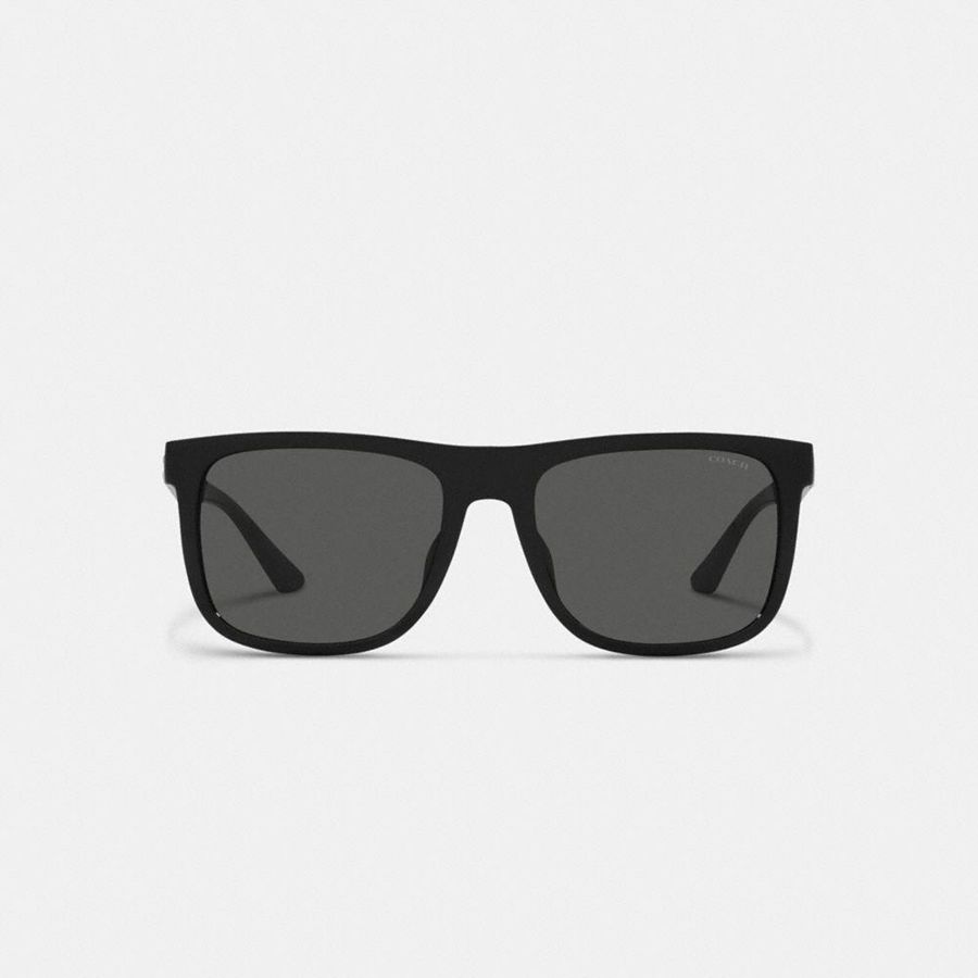Lentes de Sol COACH Beveled Signature Flat Top Square Hombre Negras | YRB-362910