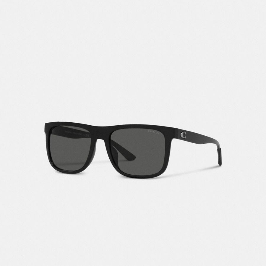 Lentes de Sol COACH Beveled Signature Flat Top Square Hombre Negras | YRB-362910