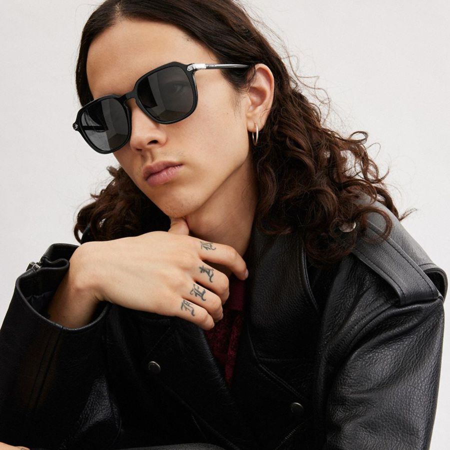 Lentes de Sol COACH Wrap Around Hangtag Keyhole Hombre Negras | MSR-741568