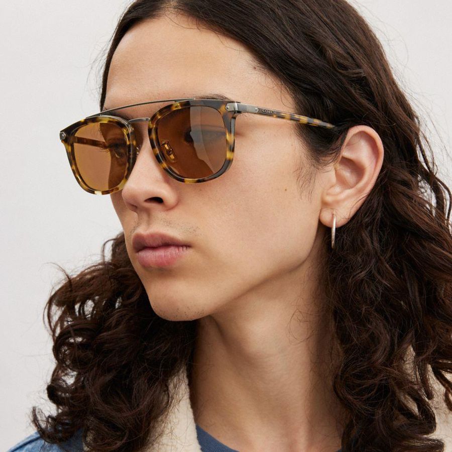 Lentes de Sol COACH Wrap Around Hangtag Browbar Hombre Marrones | JEZ-491308