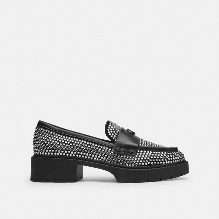 Mocasines COACH Leah With Crystal Mujer Plateadas | LKS-094176