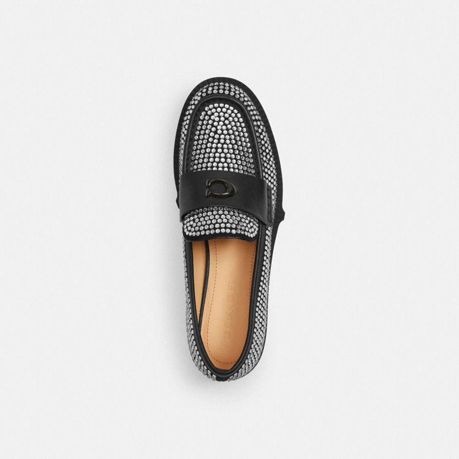 Mocasines COACH Leah With Crystal Mujer Plateadas | LKS-094176