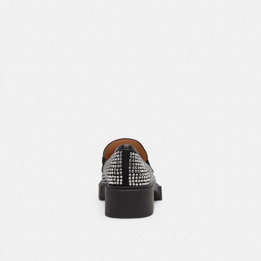 Mocasines COACH Leah With Crystal Mujer Plateadas | LKS-094176