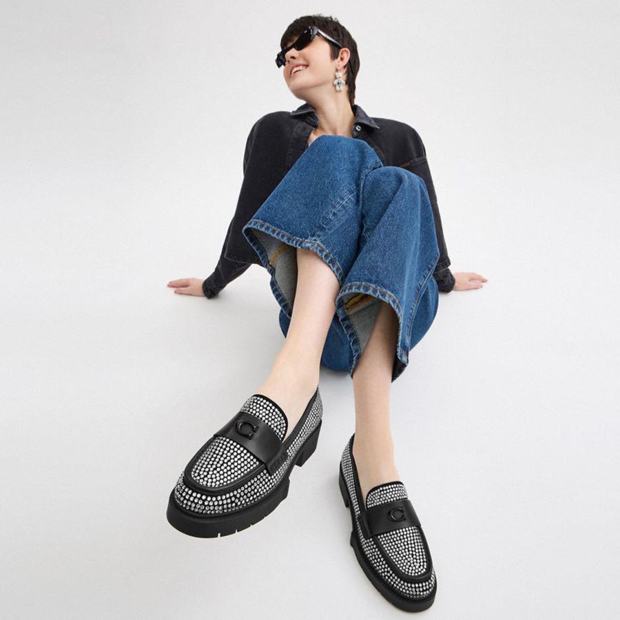 Mocasines COACH Leah With Crystal Mujer Plateadas | LKS-094176