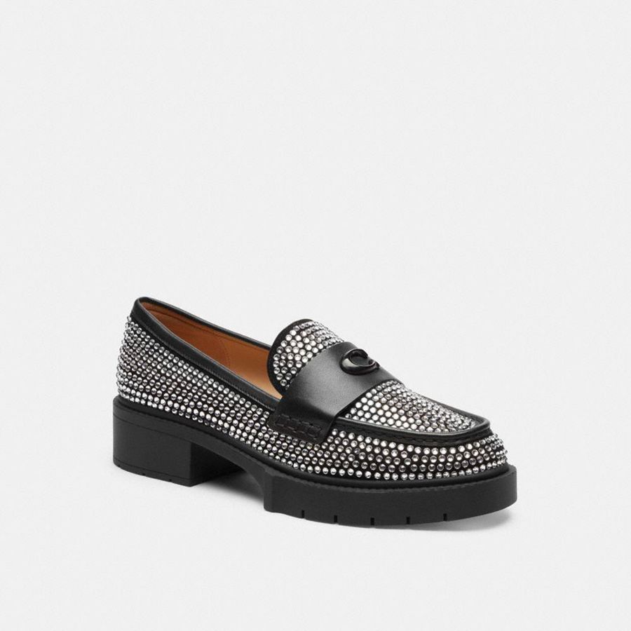 Mocasines COACH Leah With Crystal Mujer Plateadas | LKS-094176