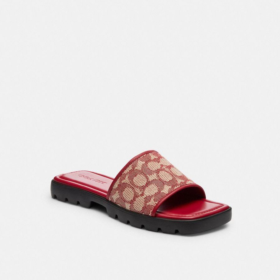 Sandalias COACH Florence In Signature Textile Jacquard Mujer Rojas | UYP-926308