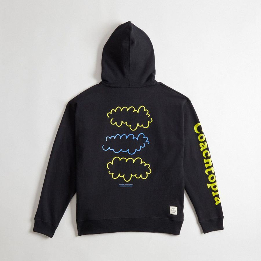 Sudadera con Capucha COACH Hoodie With Cloud Print Mujer Negras | HSN-208439