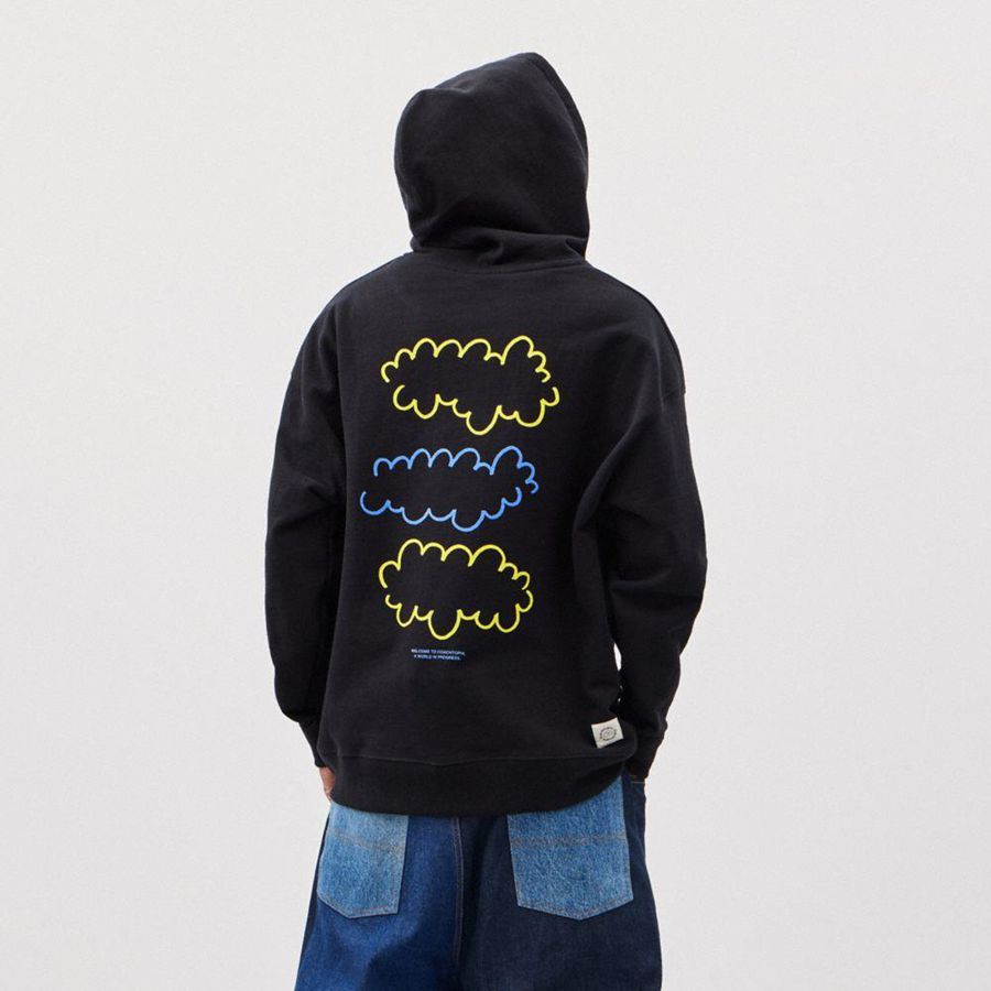 Sudadera con Capucha COACH Hoodie With Cloud Print Mujer Negras | HSN-208439