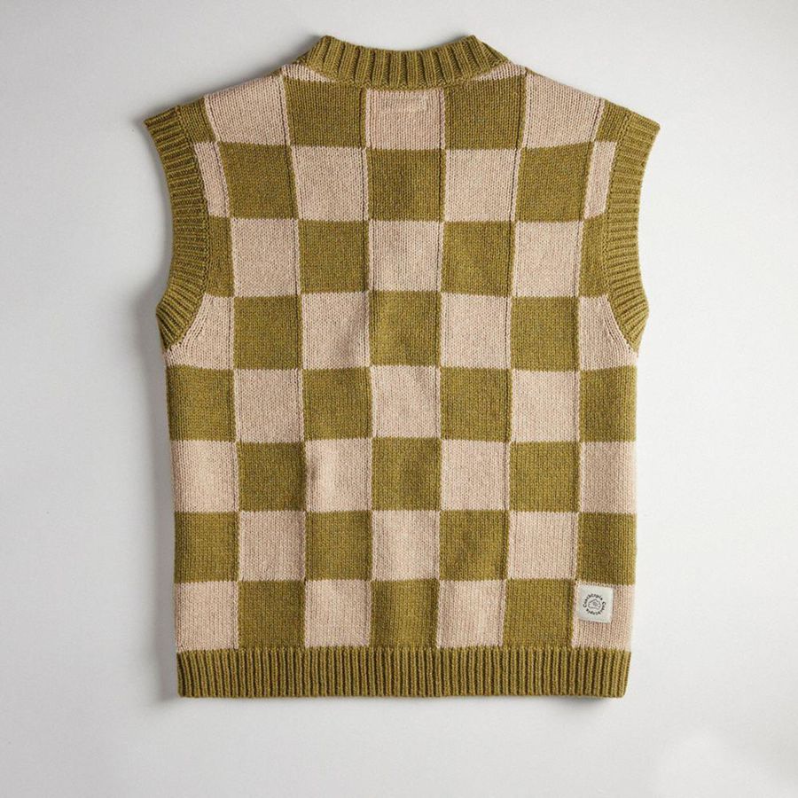 Suéter COACH Sweater Vest With Checkerboard Pattern Mujer Verde | NXO-427980