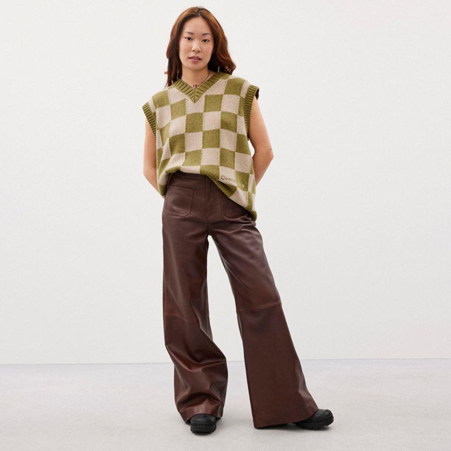 Suéter COACH Sweater Vest With Checkerboard Pattern Mujer Verde | NXO-427980