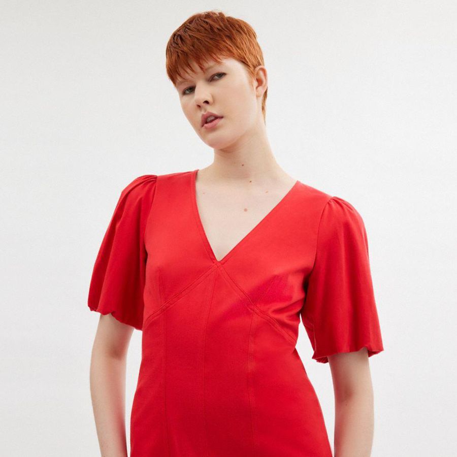 Vestido COACH Puff Sleeve Mujer Rojas | SED-617538