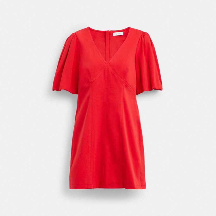 Vestido COACH Puff Sleeve Mujer Rojas | SED-617538